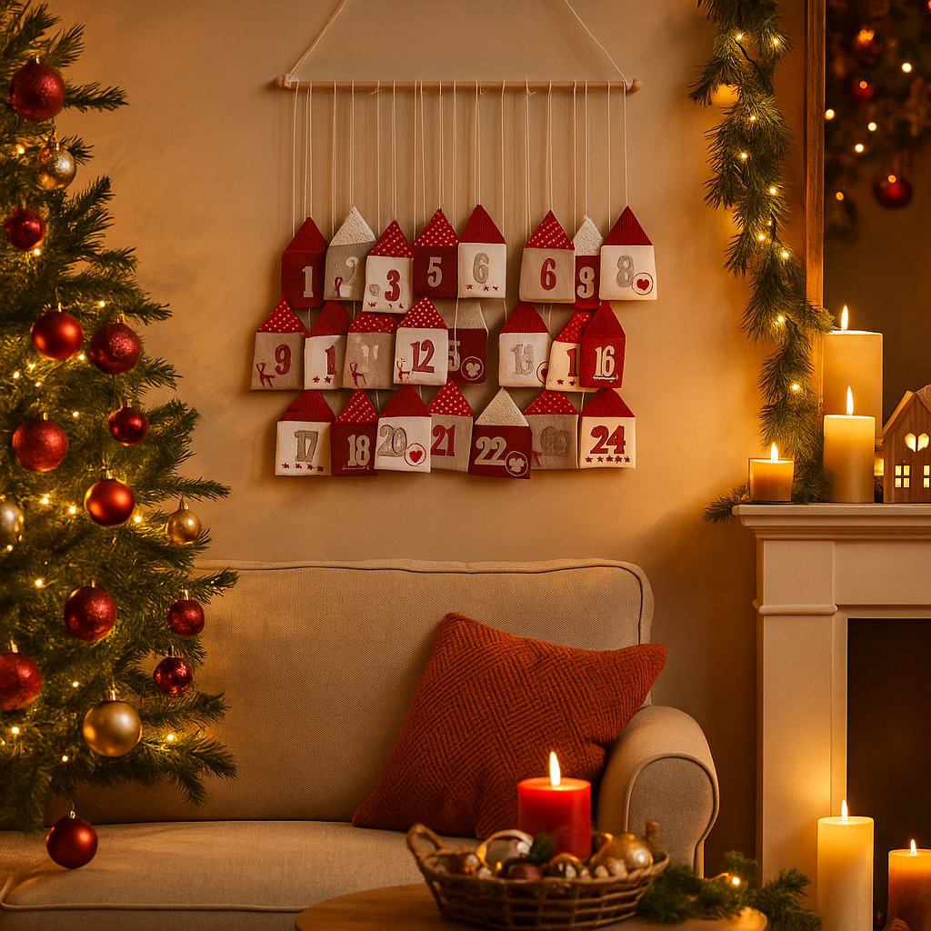 Calendario dell'Avvento in tela con 24 tasche, grande da appendere alla parete, borsa regalo di Natale, accessori per la decorazione della casa