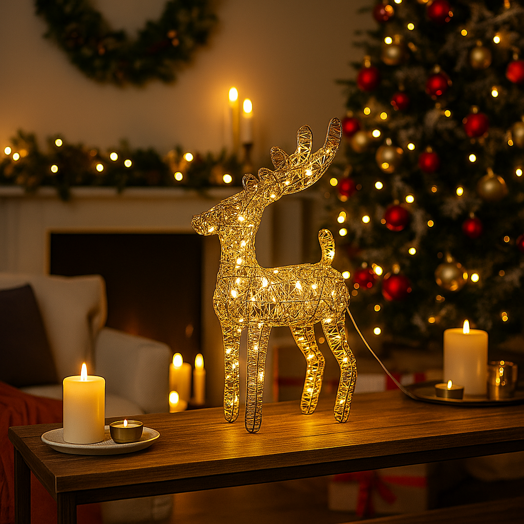 YuuFcy Set di 3 renne natalizie che si illuminano a forma di renna, decorazione natalizia per esterni, a LED, alimentata a rete, per casa e giardino (B