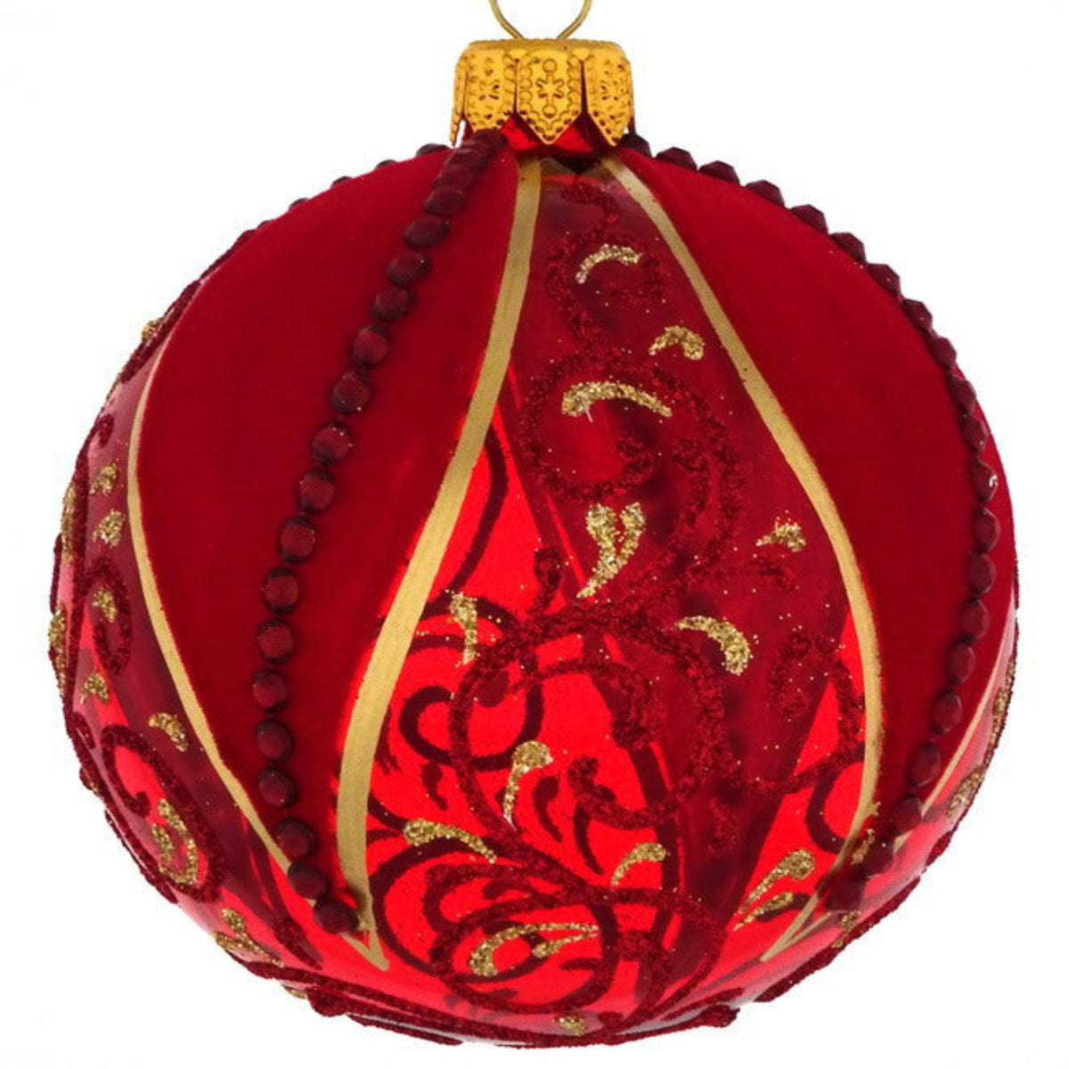 Set 36 Palline Di Natale In Velluto Floccato - Decorazioni Albero Con Motivi Ritagliati, Rosso Vinaccio