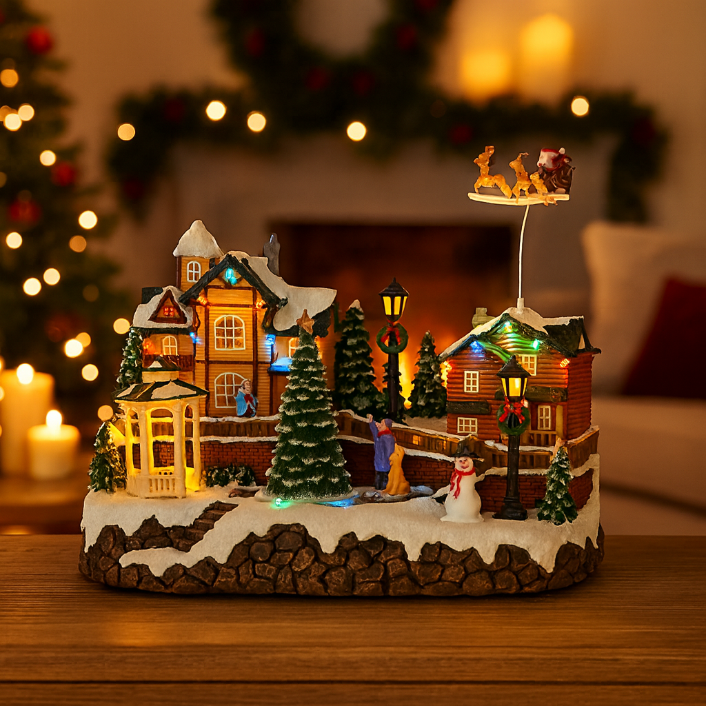 Homezone Villaggio Di Natale Animato Con Luci LED E Musica – Natività Con Ruota – 27,5x15,5x31 Cm – Batterie Non Incluse
