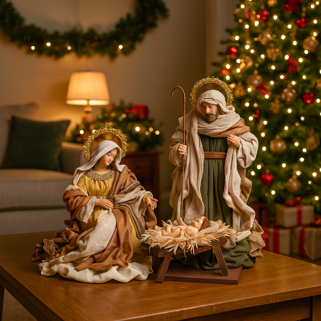 Magie Di Natale Natività In Tessuto Celeste E Oro – Presepe Natalizio 36 Cm - 4