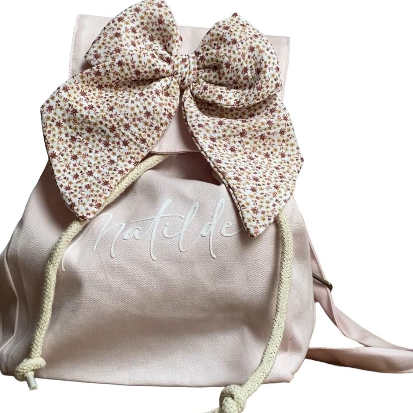 Zainetto per asilo in Cotone con fiocco, con nome personalizzabile, da 30 cm