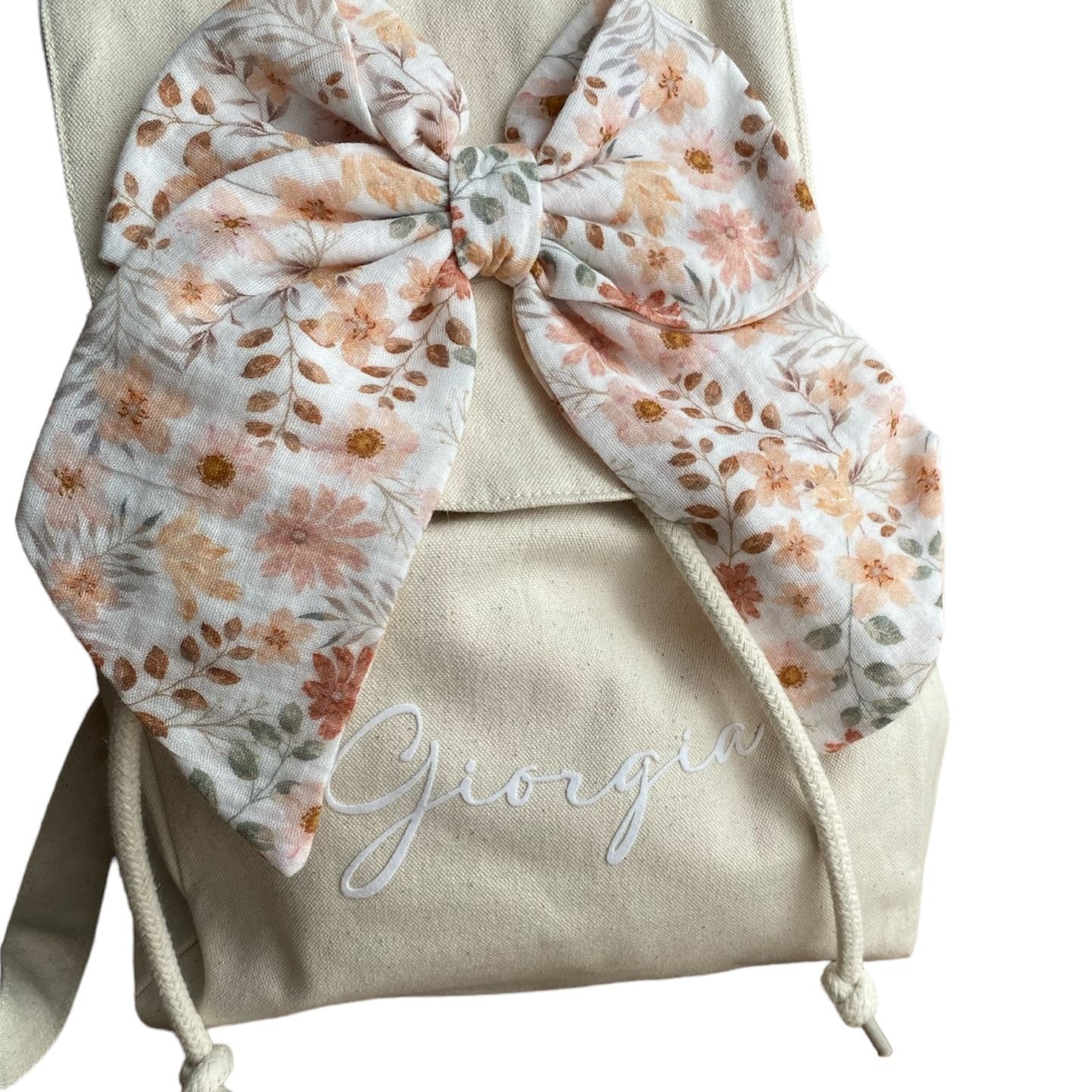 Zainetto per asilo in Cotone con fiocco, con nome personalizzabile, da 30 cm