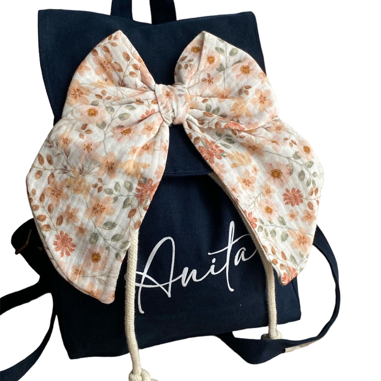 Zainetto per asilo in Cotone con fiocco, con nome personalizzabile, da 30 cm