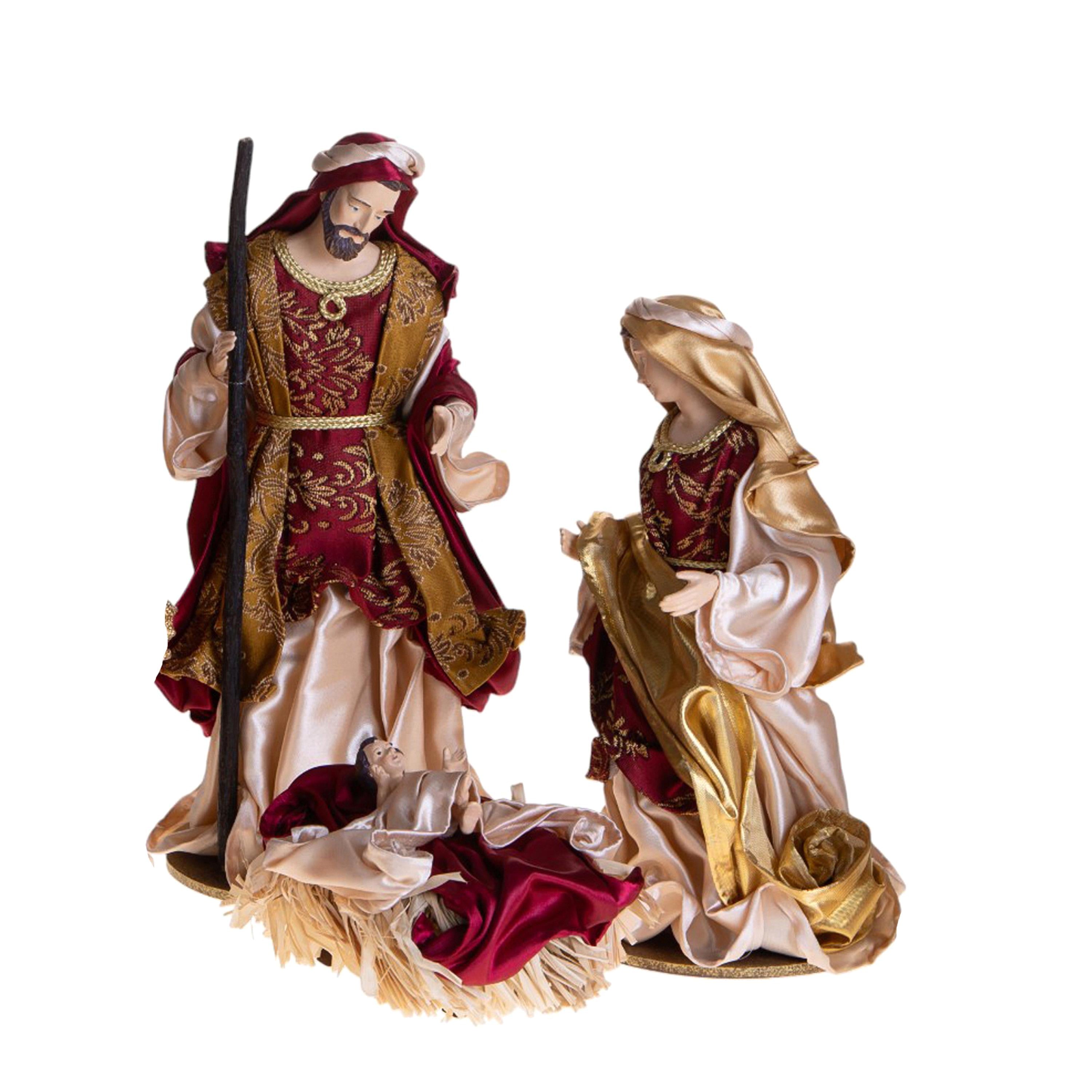 Natività completa per presepe in tessuto set da 3 statue decorazione natalizia h 36 cm