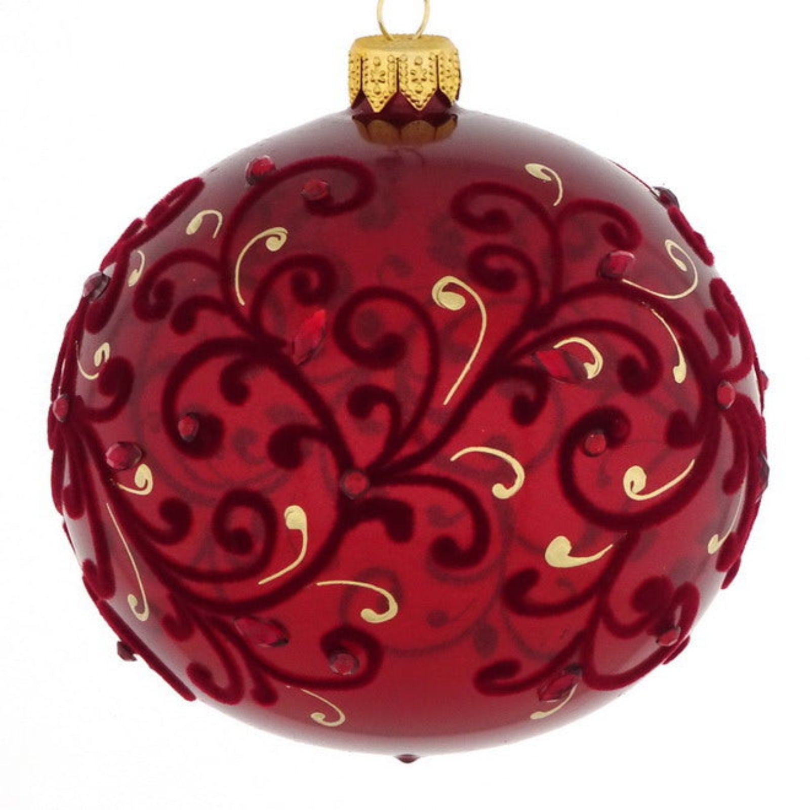 6 Palline Di Natale In Velluto Floccato 8 Cm – Rosso – Infrangibili E Leggere – Decorazione Albero Moderna