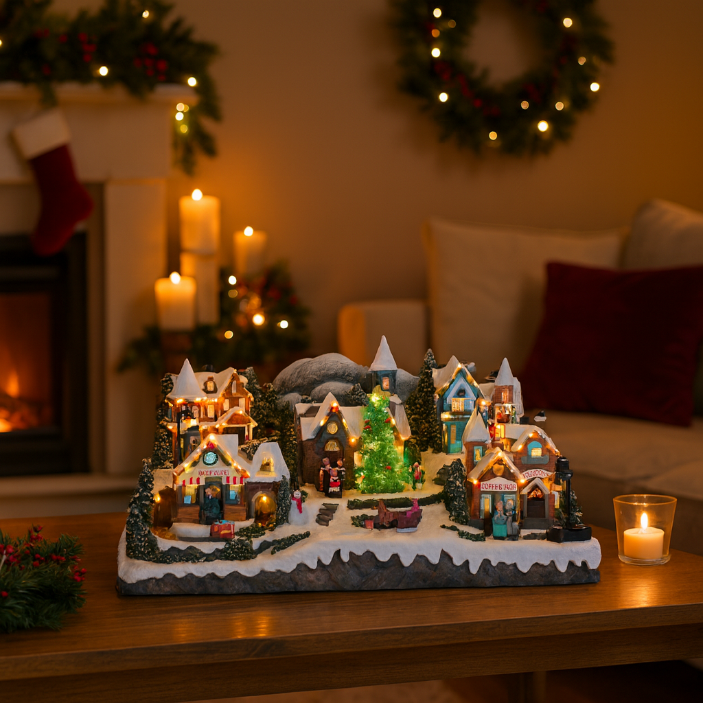 Villaggio Natalizio LED, Casette In Miniatura Luminescenti, 3 Modelli, Resina Dipinta A Mano, Con Batterie, Decorazione Da Tavolo Per Natale