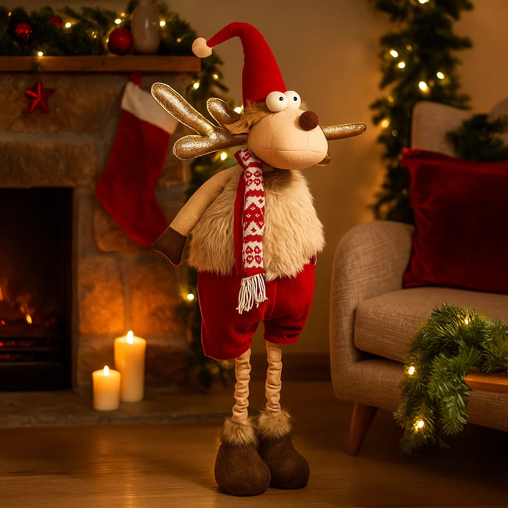 Peluche Renna Natalizia Alce Seduto 30 Cm Morbido Per Decorazione Casa Regalo Bambini