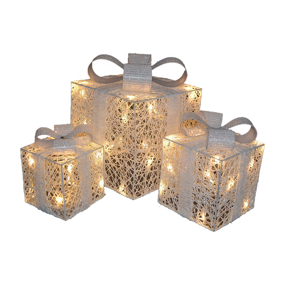 Pacchi regalo decorativi luminosi a batterie, Set da 3 pz