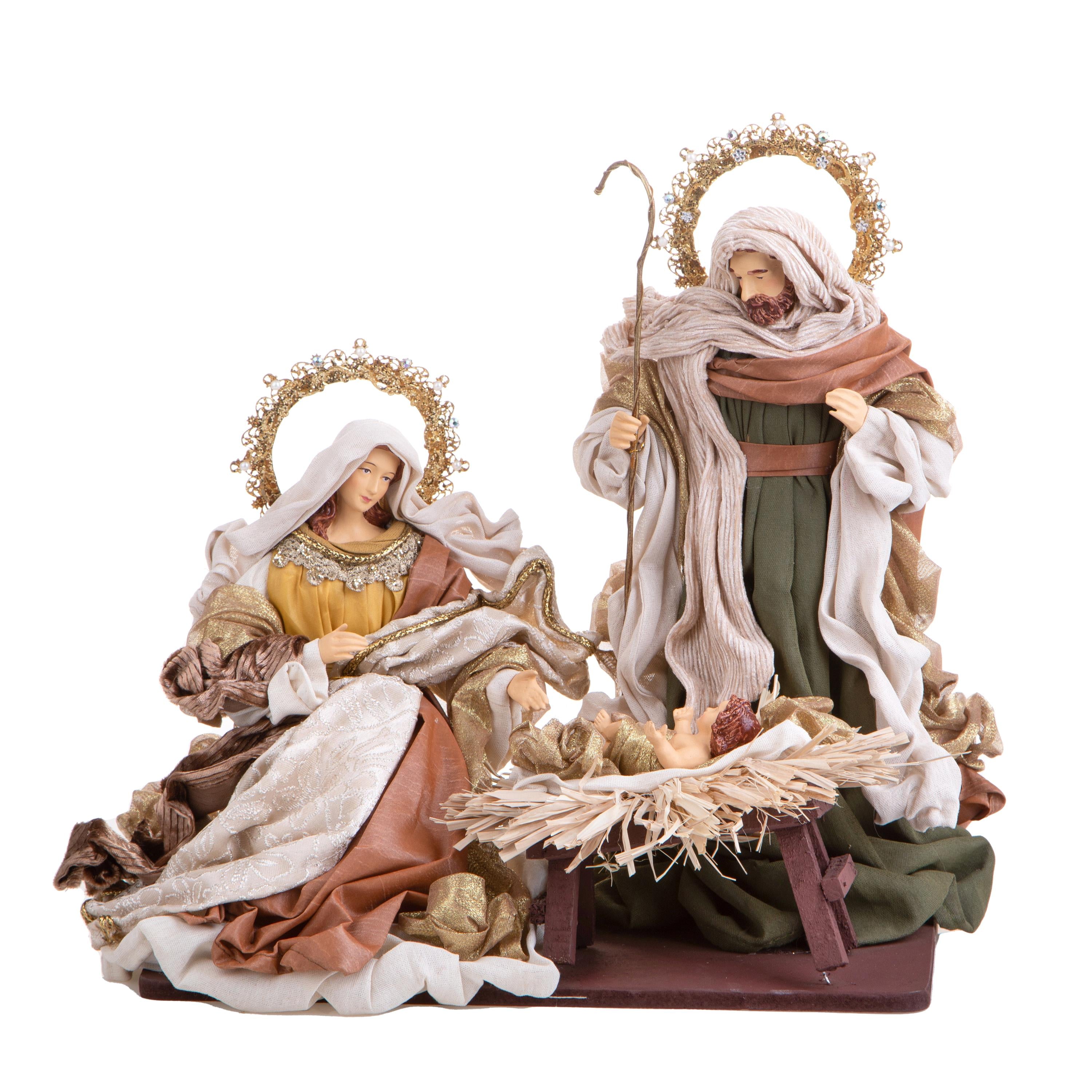 Natività in Tessuto Verde e Oro per presepe Natalizio h 36 cm