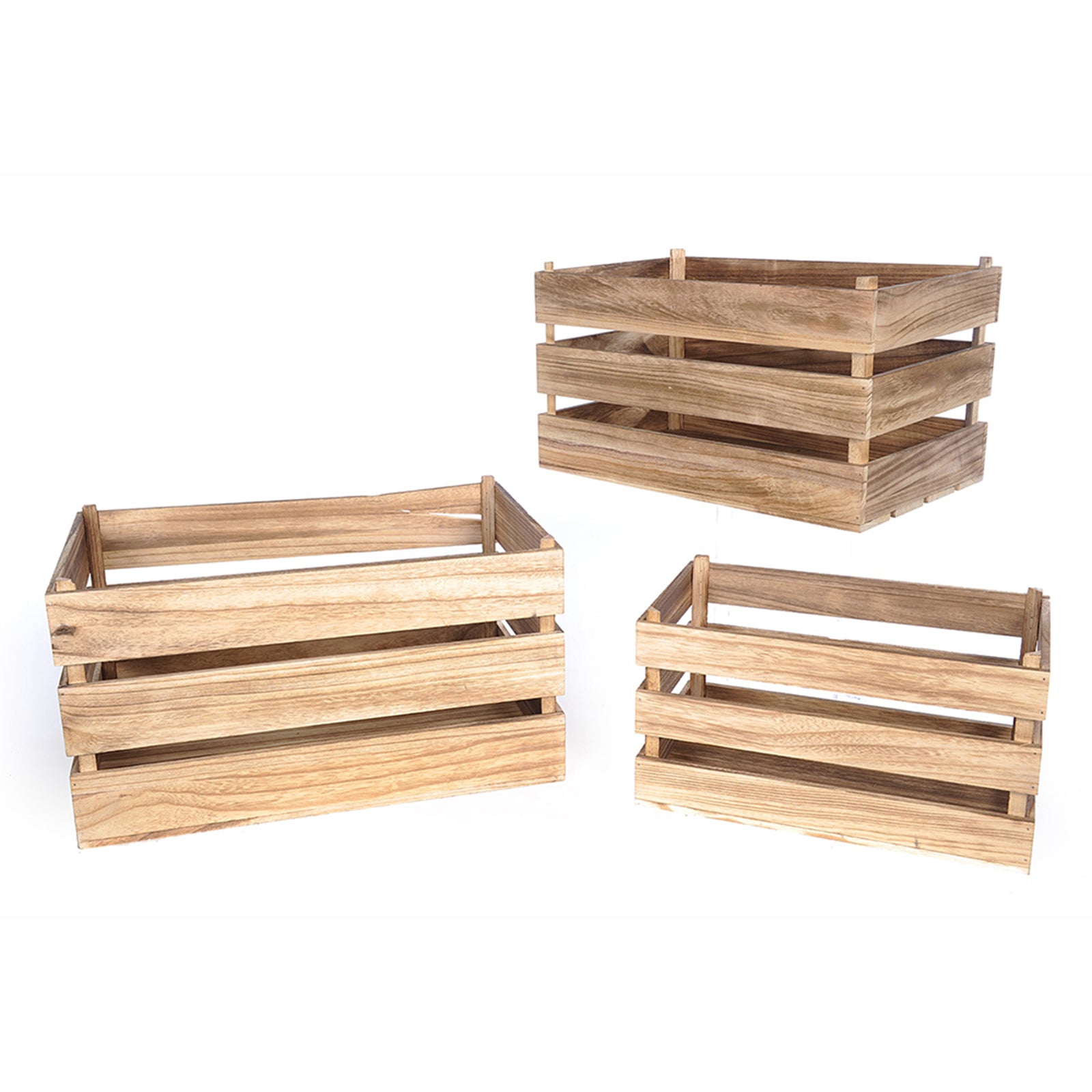 Set 3 Cassette decorative in legno con doghe contenitore porta oggetti –