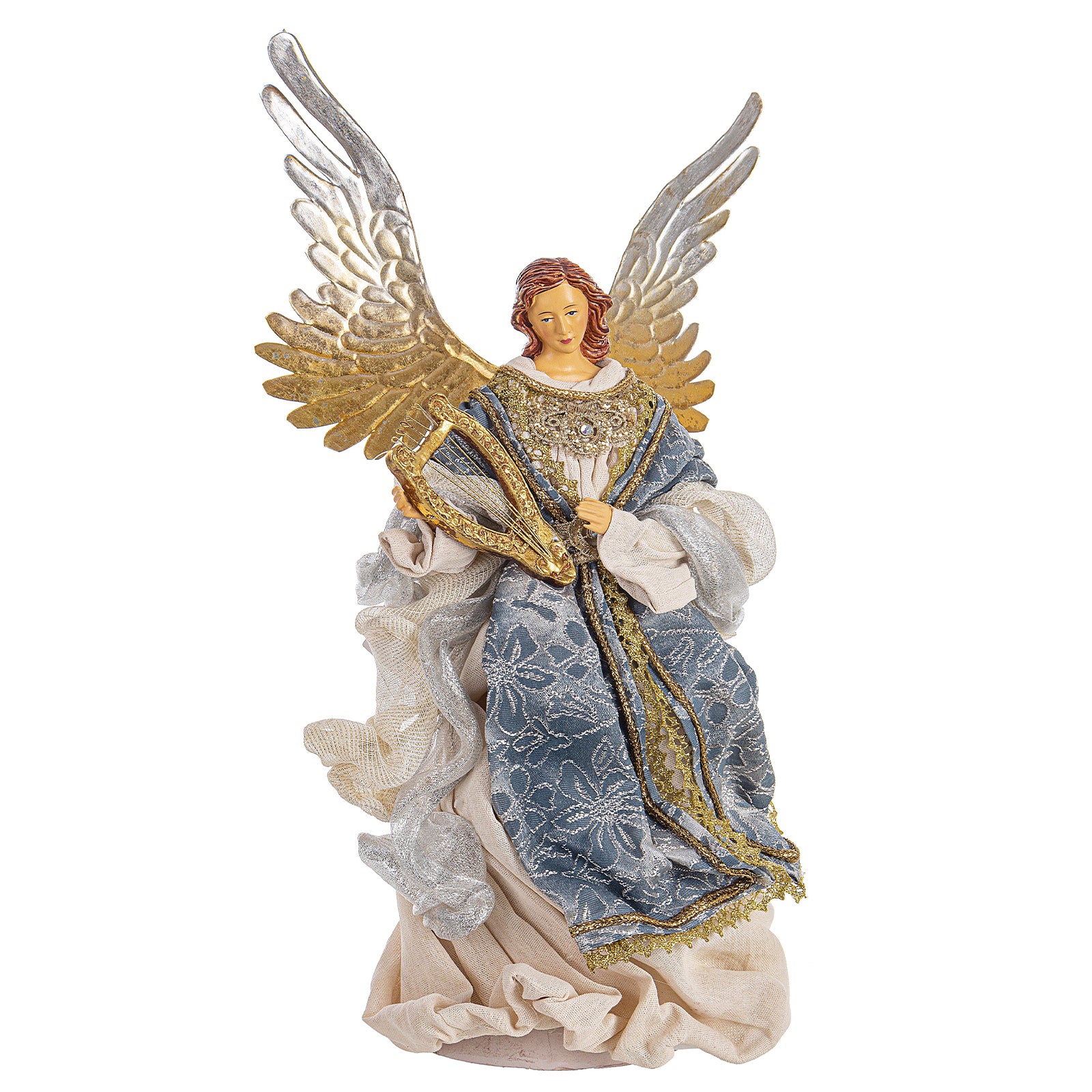 Angelo per presepe statuetta con vestiti in tessuto colore Celeste