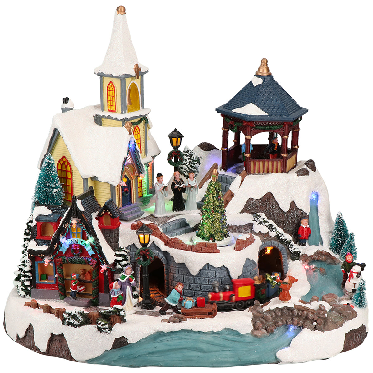 Spode Villaggio Di Natale In Miniatura – Albero Con Luci LED, Hotel Illuminato, Ceramica Da Collezione