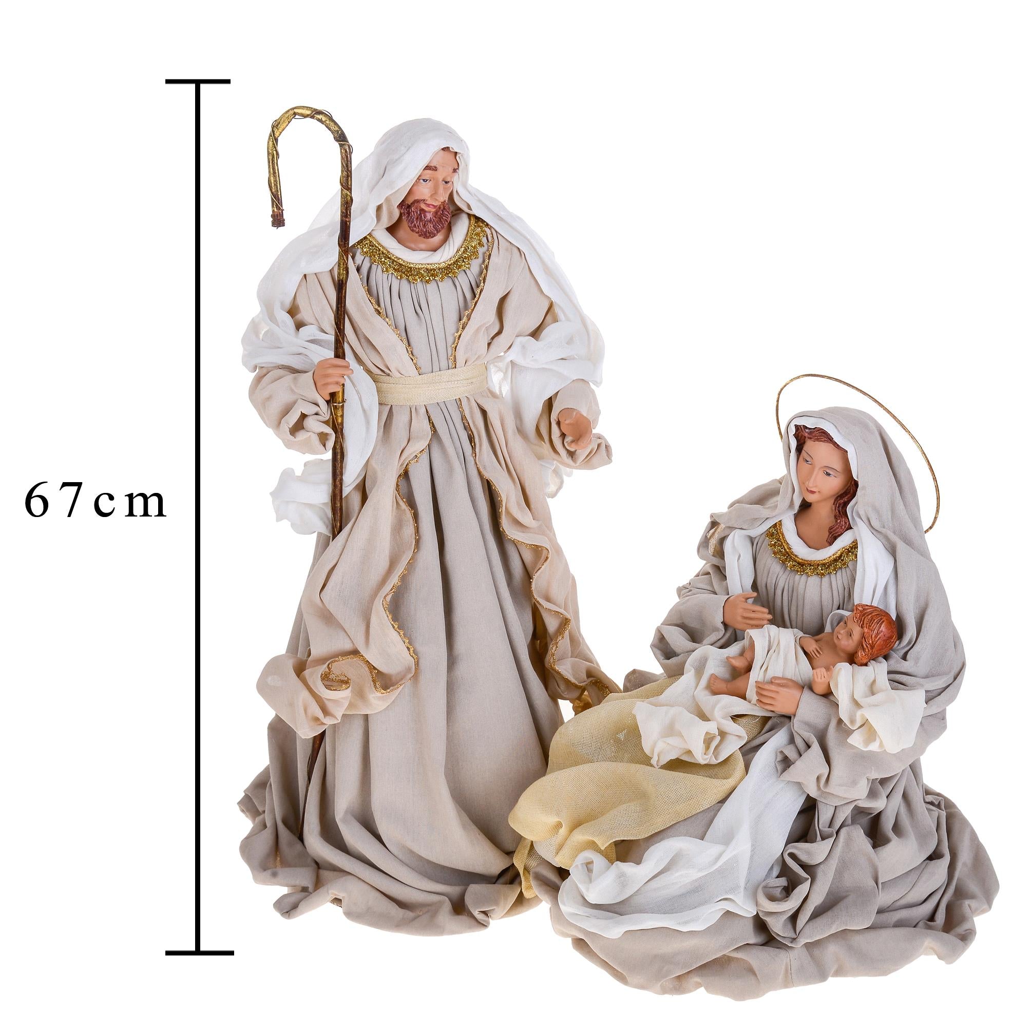 Natività in Tessuto Rosa e Oro per presepe Natalizio h 36 cm